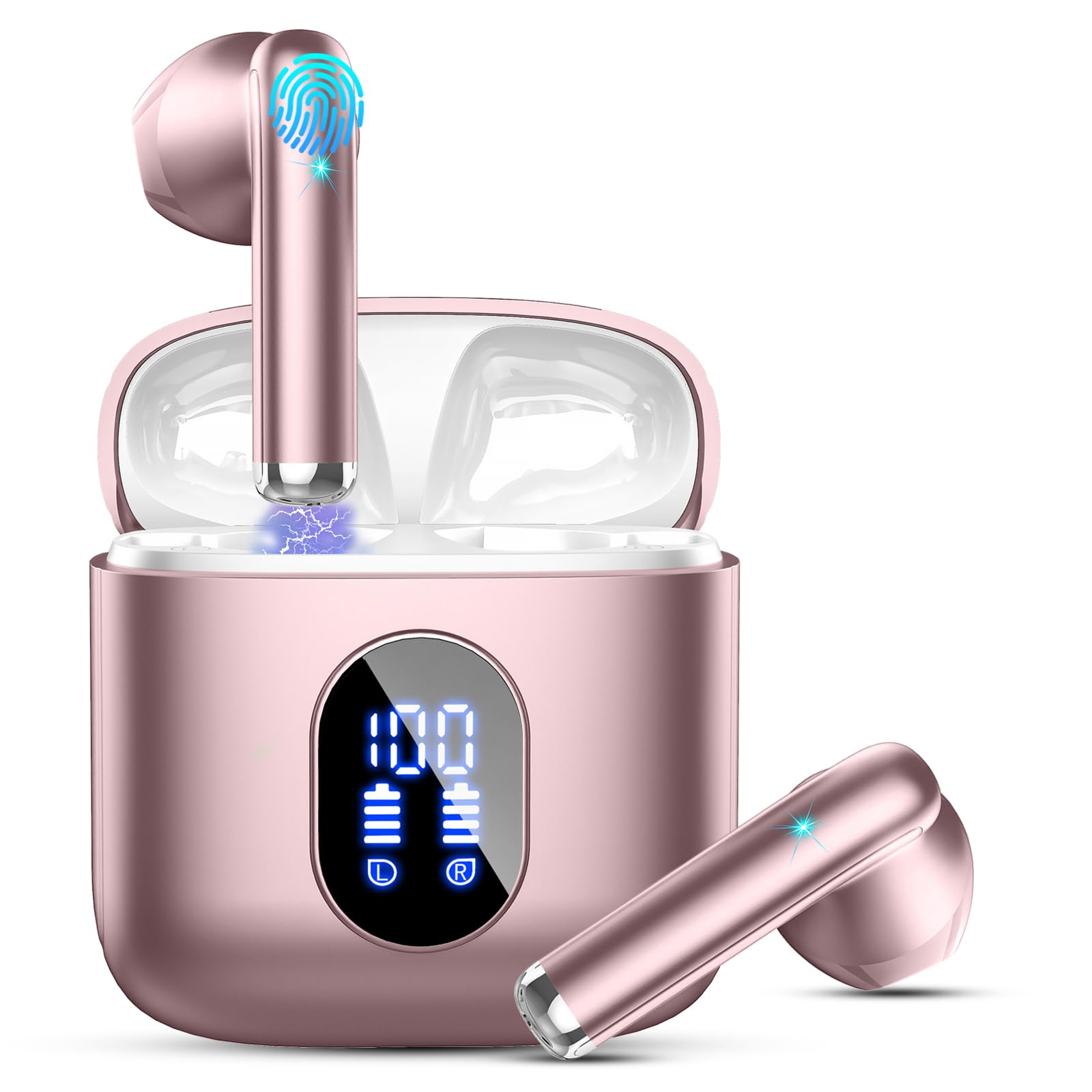 Wireless Earbuds, Bluetooth Headphones 5.4 with ENC Noise Cancelling Mics, 30H Bluetooth Ear buds Bass with Dual LED Display Charging Case, IP7