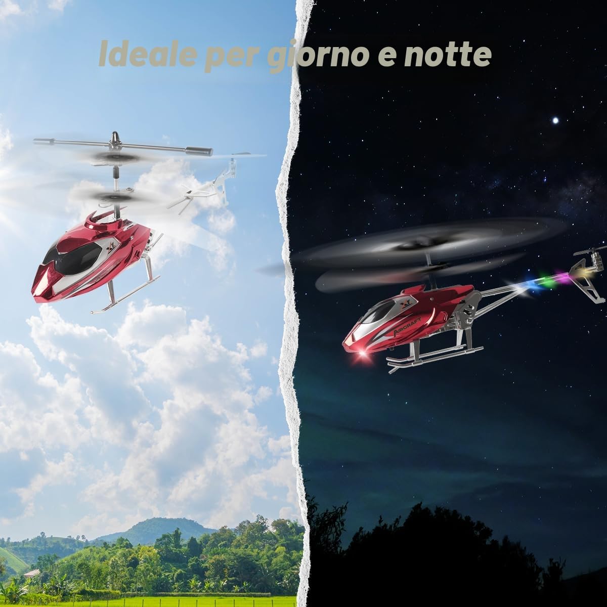 VATOS Elicottero RC Elicottero telecomandato 2.4G con luce LED, altezza fissa, decollo con un solo tasto, aerei RC per interni festival per ragazzi ragazze