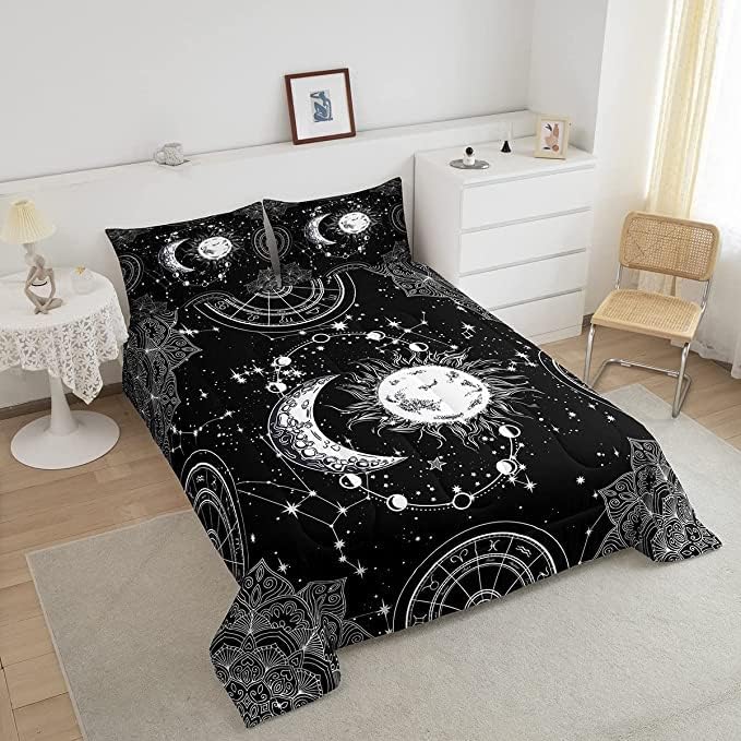Miniatura 3 de Juego de ropa de cama con sol y luna, constelación de galaxia, para niños, niñas, adolescentes, edredón psicodélico bohemio con mandala, juego de