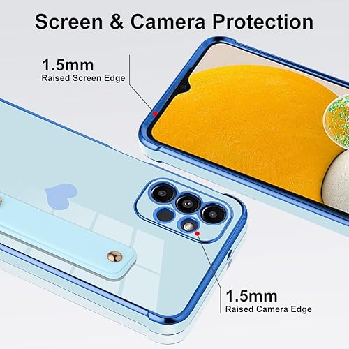 Miniatura 3 de BITOBE Funda diseñada para Samsung A13 4G, diseño de corazones azules para mujeres, niñas y hombres, chapado de lujo con soporte de correa,