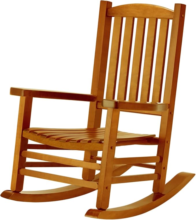 Wooden Oversized Porch Rocker Chair with High Back and Armrest, All Weather Slatted Rocker for Backyard, Garden, 400 lbs Support, Natural