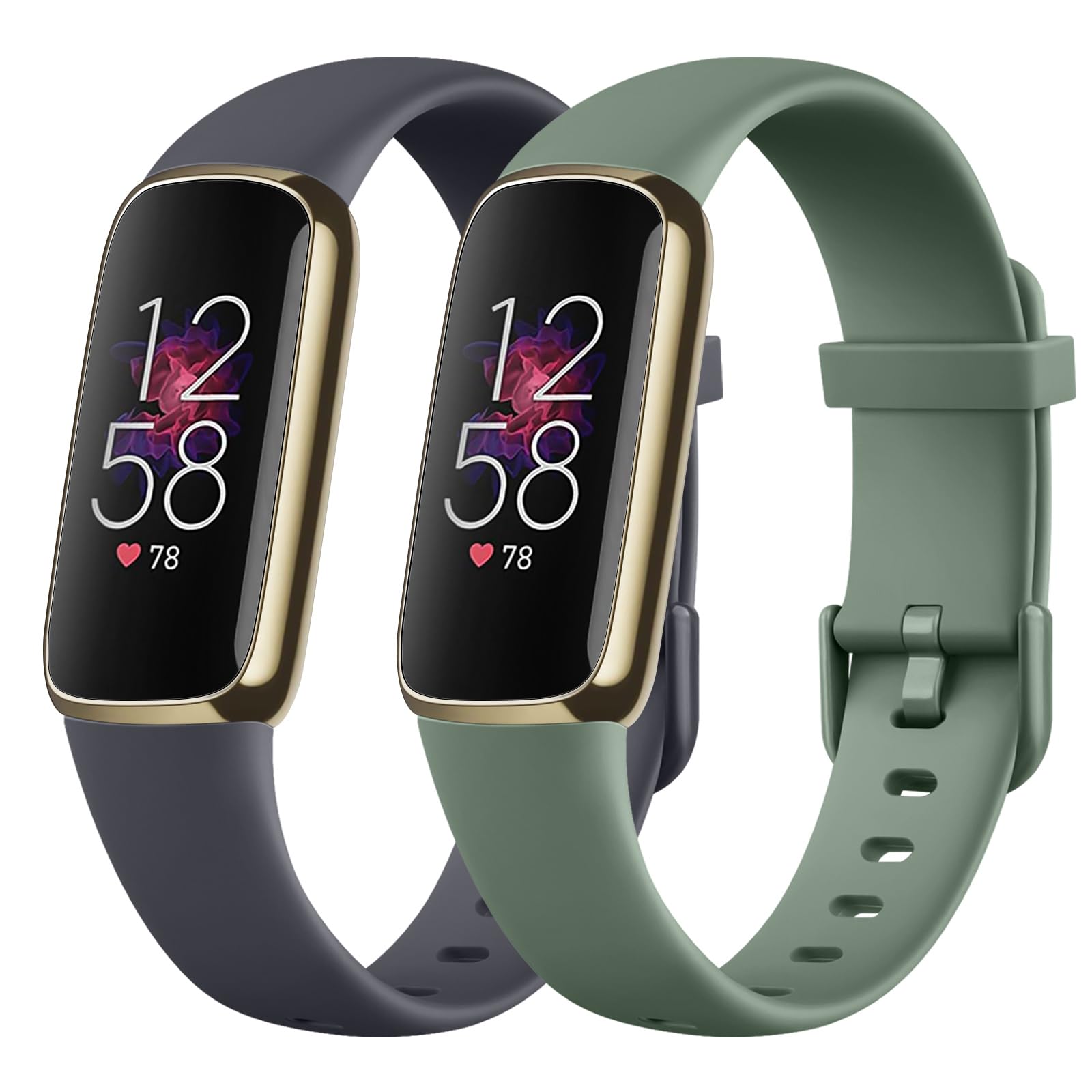 Demark Pack 2 Straps for Fitbit Luxe Strap for Women Men, 2 Pack Soft Silicone Adjustable Sport Replacement Wrist Bands for Fitbit Luxe Only (Midnight Blue+Avocado Green, Small)
