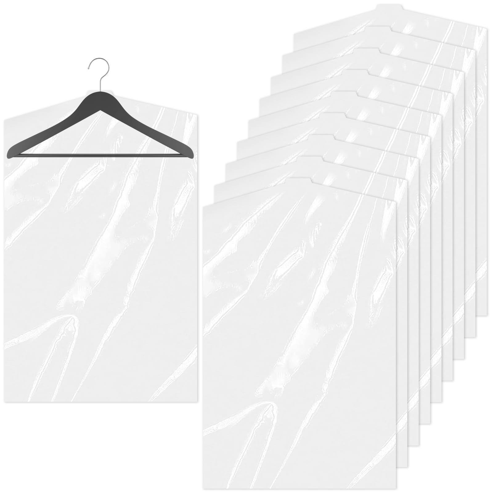 MIDELONG 10Pcs 24 x 36 In Clear Plastic Clothes Covers Dry Cleaners Bags Hanging Dust-proof Clothing Protector Covers