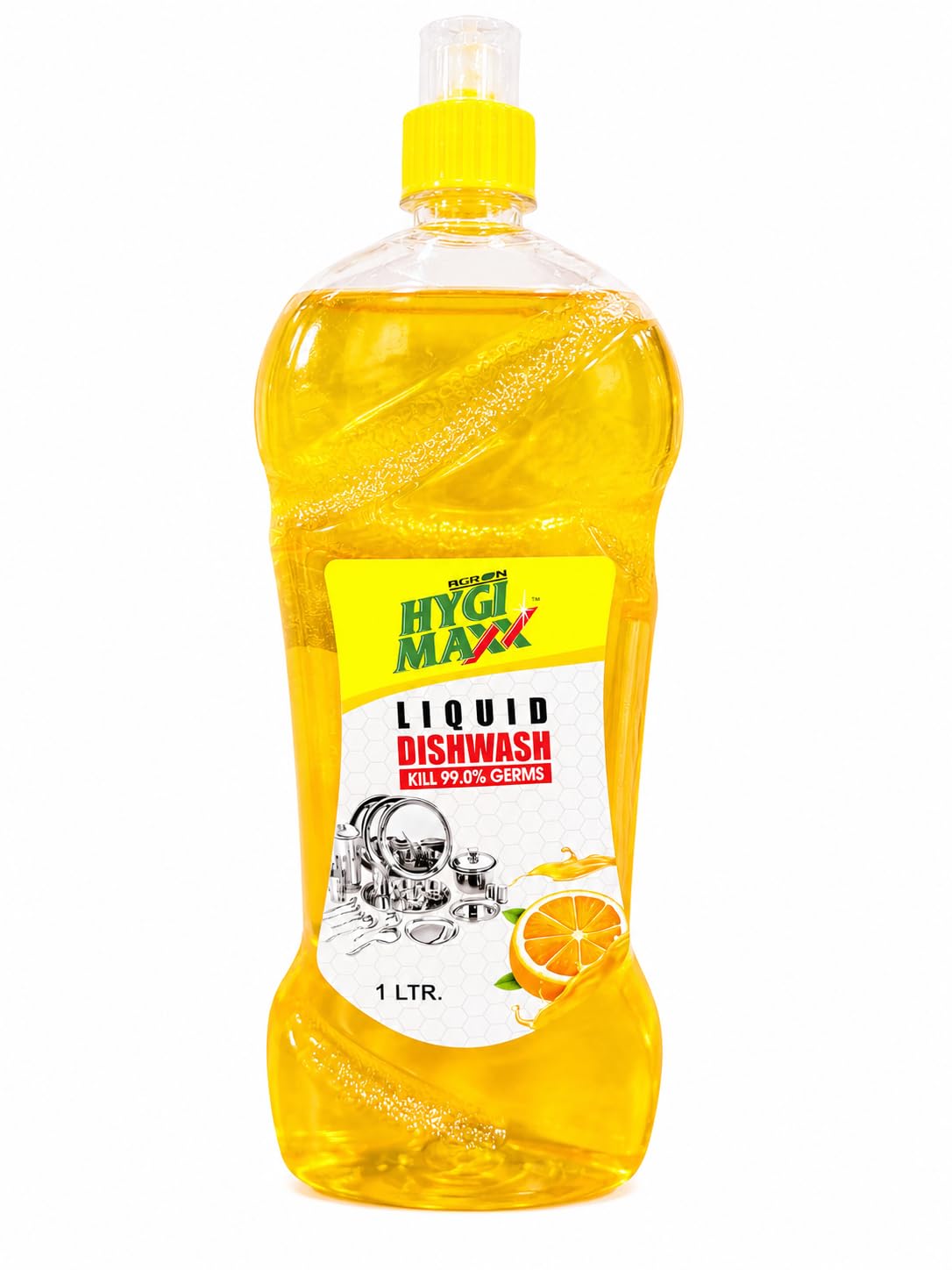 Agron Hygimaxx Dish Wash Liquid 1 Litre | Powerful Grease & Oil Cleaning Formula | Helps Remove Food Residue & Stains | For Plates, Utensils, Cookware & Kitchenware-image-4