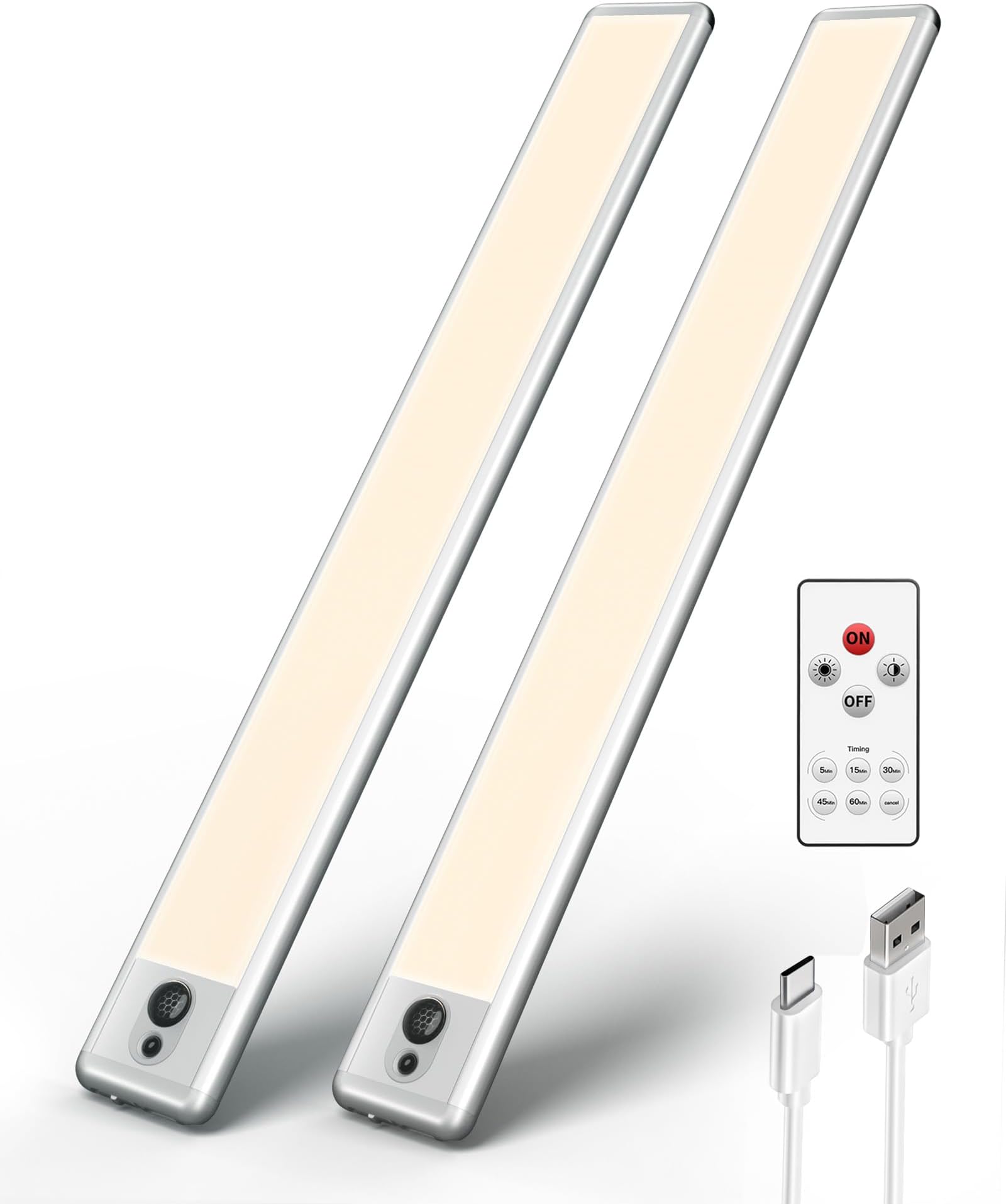 EZVALO Under Cabinet Lights Wireless with Remote Control, 16in 72-LEDs Motion Sensor Lights Indoor, 2500mAh Rechargeable Closet Lights, Under Counter Lights for Kitchen,Bedroom(Warm White, 2 Pack)