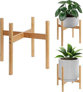 1Pc Mid Century Modern Indoor Plant Stand Flower Pot Holder Large | Bamboo Flower Stand for Home Office Garden Patio Lawn Yard Restaurant Cafe
