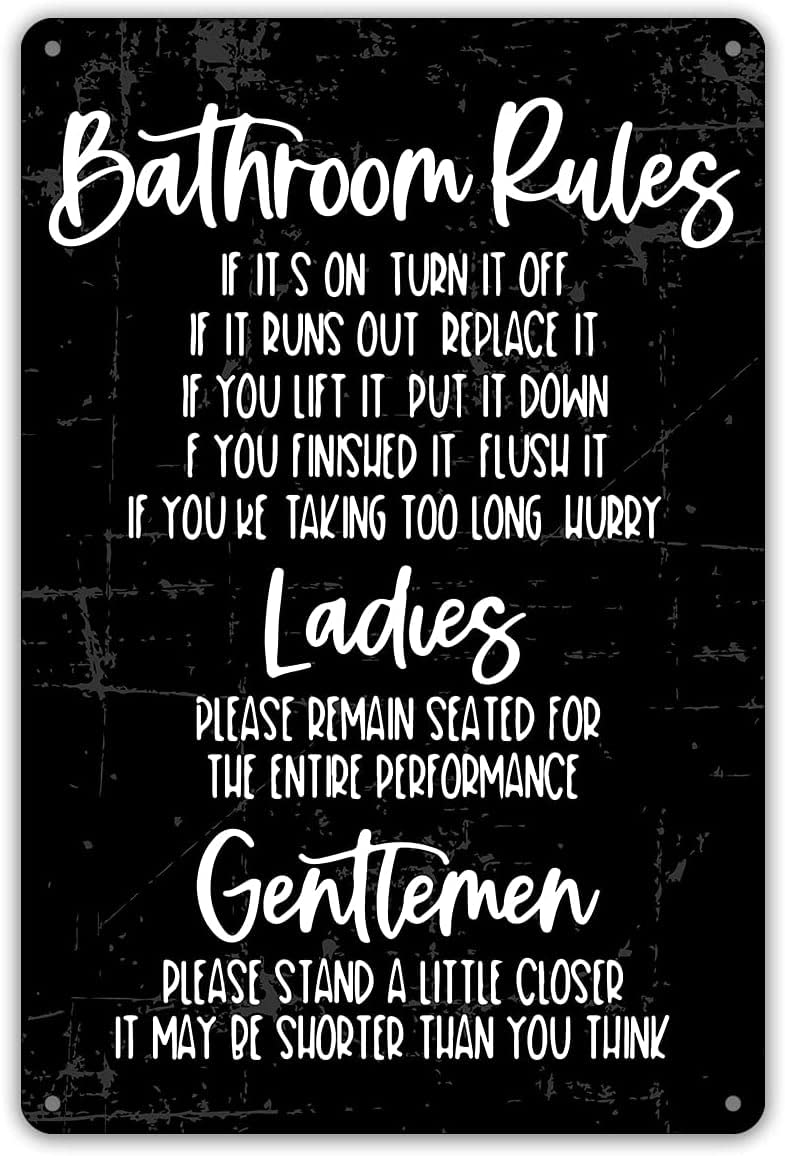 Funny Vintage Bathroom Rule Sign, Home Restroom Humorous Quote Wall Decor Gift 12x8 Inch