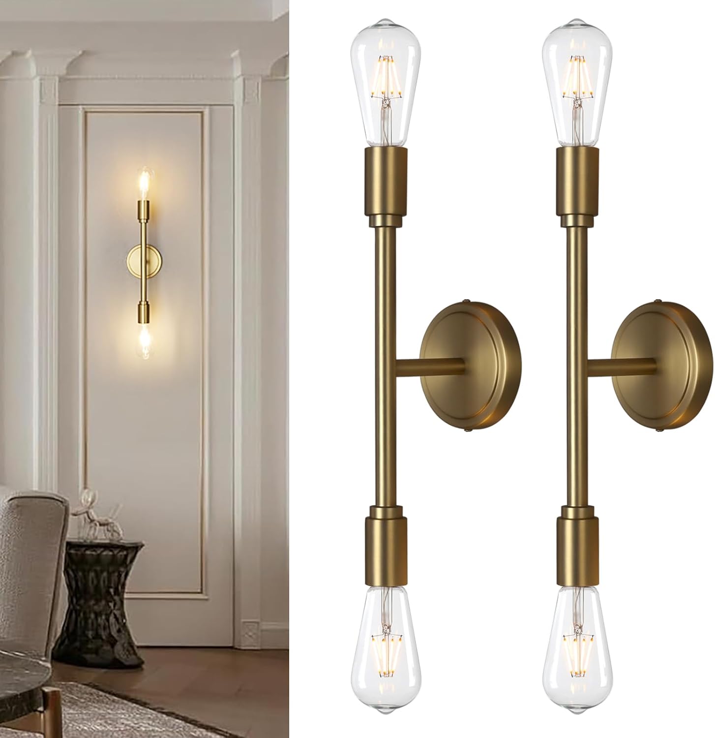 Phansthy Wall Sconces Set of Two, Modern Sconces Wall Lighting Fixtures, 2-Light Bathroom Light Over Mirror, Indoor Ceiling Light/Wall Light for Bedroom, Living Room (Antique 2 Pack)