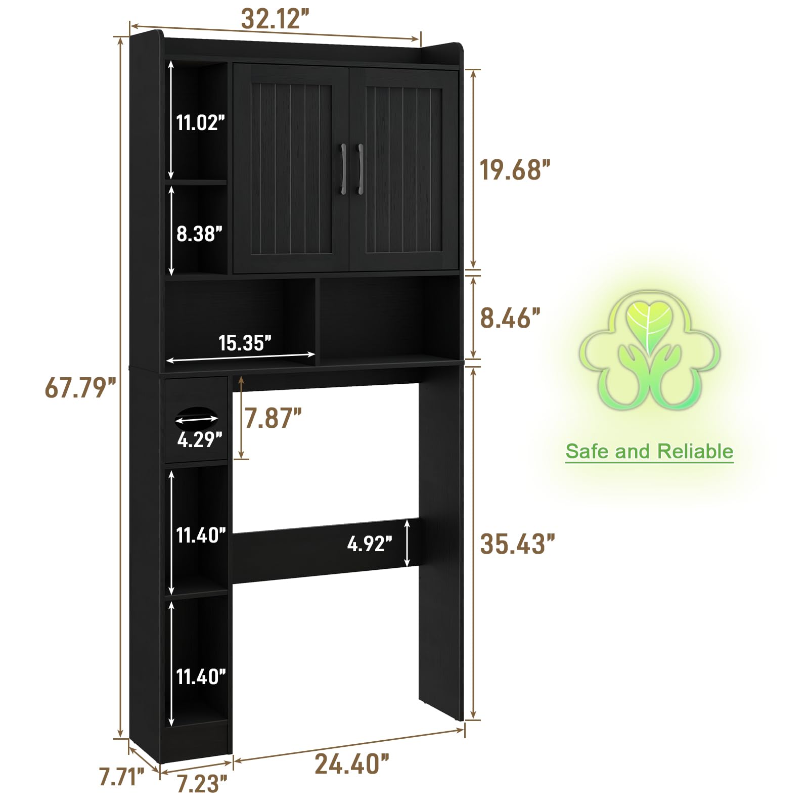 Vabches Over The Toilet Storage Cabinet, Farmhouse Storage Cabinet Over Toilet with Barn Door, Home Space-Saving Toilet Rack, for Bathroom, Restroom, Laundry(Black).: Black Barn Doors