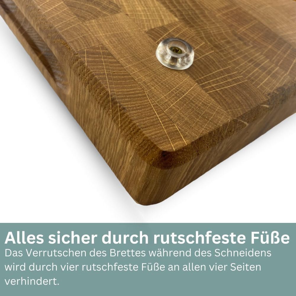 Waldmeister Schneidebrett - Eichen Hackblock - Holzbrett groß - Tranchierbrett mit Saftrille - Küchenbrett klingenschonend - (50x35cm)