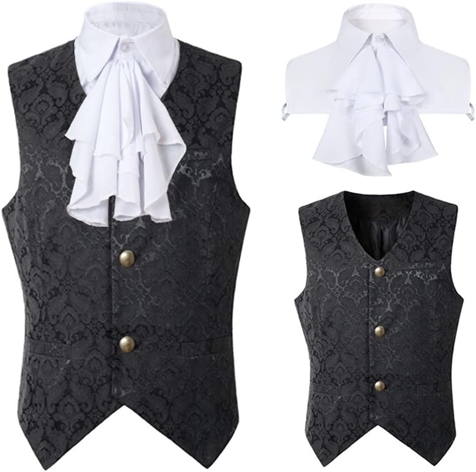 Gothic Punk Brocade Vest Men's Costume Party And Tie Single Breasted
