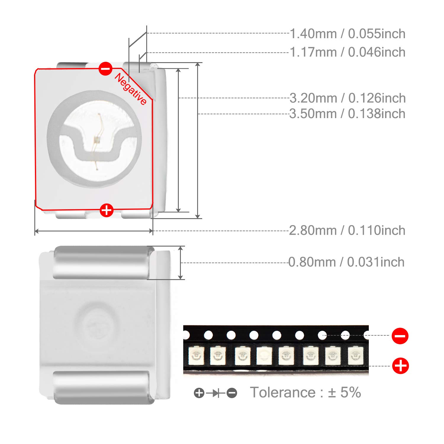 Chanzon 100x SMD 3535 LED – Kaltweiß, 12000K, 120–150 Lm, 120°, 3,15–3,4 V, 250 MA, Für Platinen Und Anzeigen