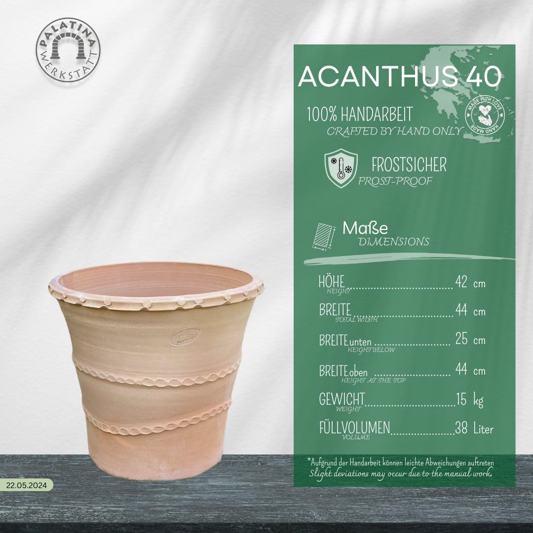 Vaso In Terracotta Fatto A Mano Ceramica Di Creta - Fioriera Antigelo Acanthus 40 Cm Per Esterni