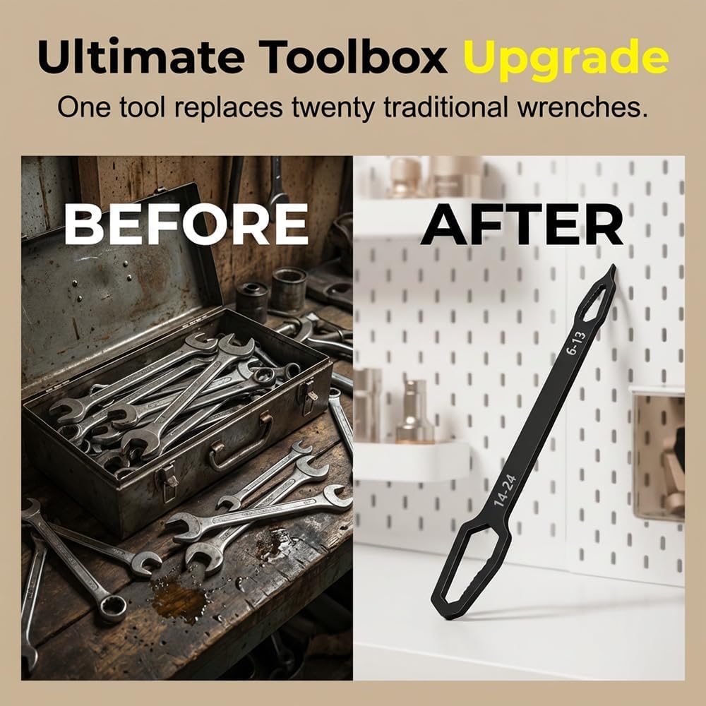 2026 Upgrade Universal Torx Wrench Double-Head Self-Tightening Wrench, 6mm-24mm Adjustable Glasses Wrench, Multi-purpose Multi-function Wrench for Outdoor Riding Home Car Repair Tools (Black-2pcs)