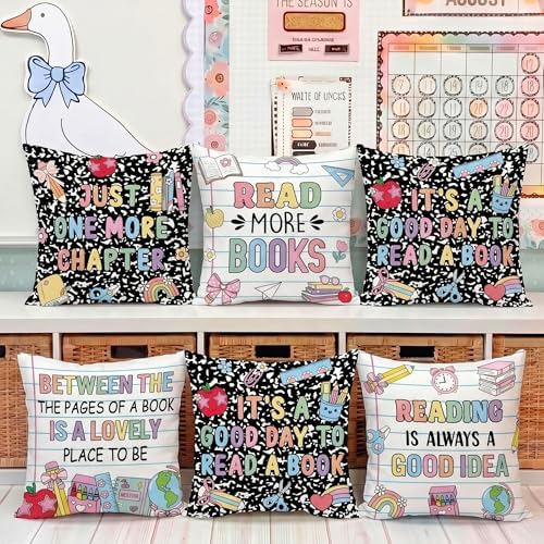 Tranqun 6 Pcs Classroom Reading Pillow Covers 18 x 18 Inch