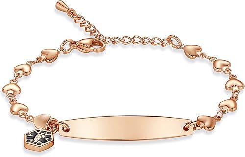Miniatura 42 de mnmoom Pulseras de alerta médica para mujeres 6.5-8 pulgadas ajustables corazón links pulseras médicas con grabado