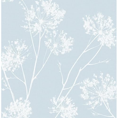NextWall One O'Clocks Botanical Peel and Stick Wallpaper (Light Blue)