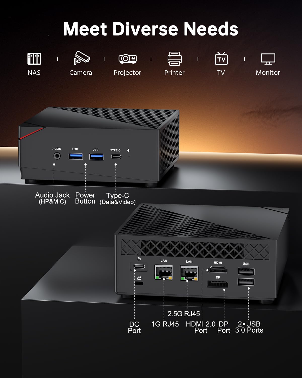 NiPoGi AM06PRO Mini PC Ryzen 5 7430U 16GB DDR4 512GB M.2 SSD 4K@60Hz Triple Display W-11 Pro
