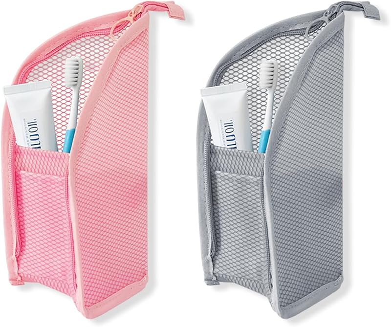 Necessaire vertical Yecuelo em EVA com zíper e bolso de tela, Pink+Grey, TB-01, pacote com 2