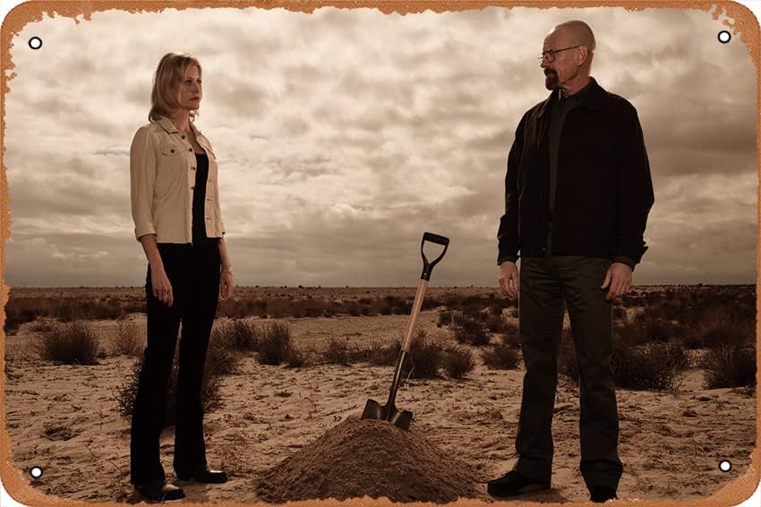 breaking Bad Walter White Face Bryan Cranston Glasses Skyler Shovel Dirt Movie Poster Retro Metal Sign Funny Distressed Sign Retro Look Home Cave,Bar,Club,Kitchen Wall Decoration Metal Tin Sign 12 X 8 INCH