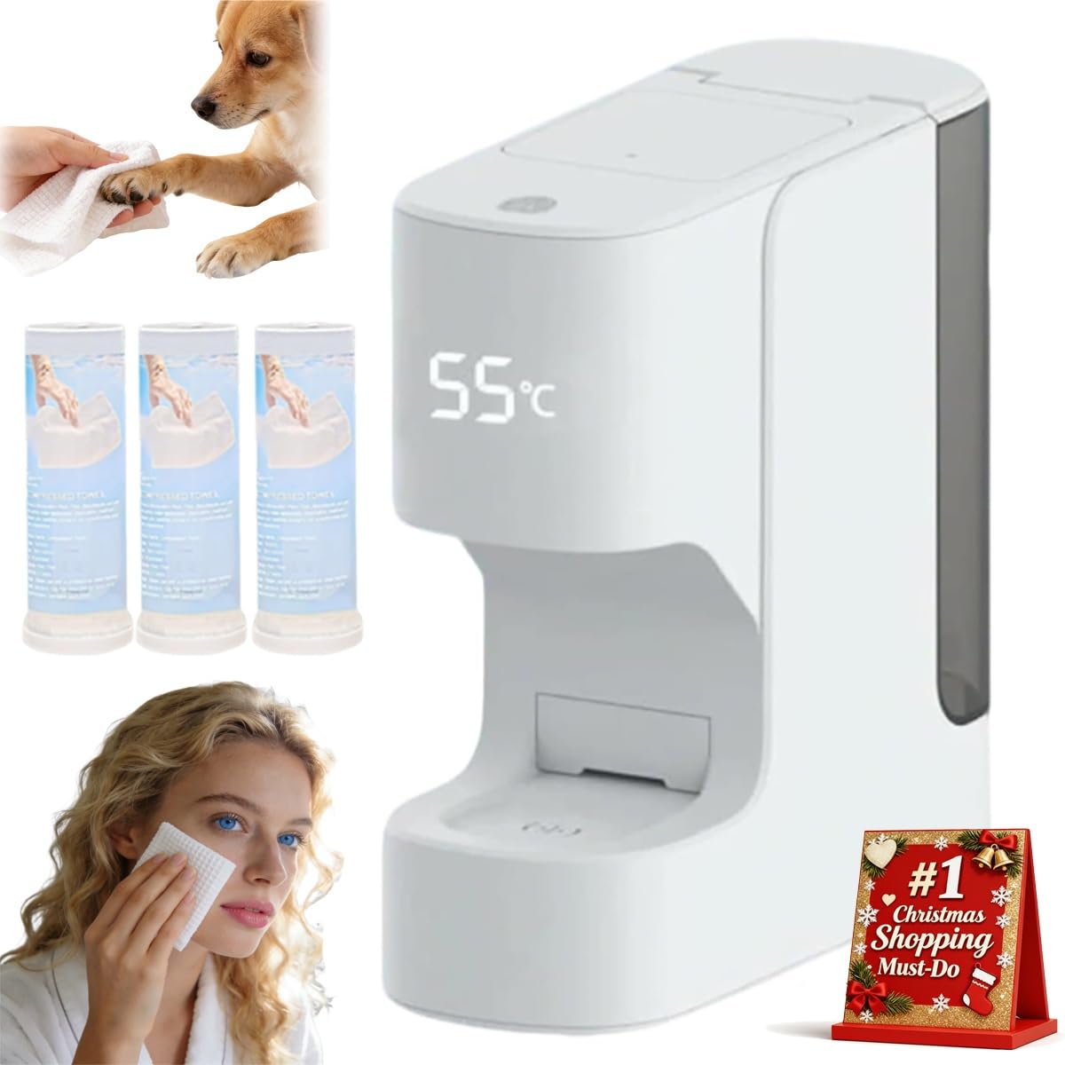 Gesichtshandtuchwärmer für Zuhause, Automatischer Handtuchspender mit 5 Sekunden Abkühlzeit, 55 °c Konstante Temperatur, Intelligente Sprachansagen, Gesichtspflege und Wellness