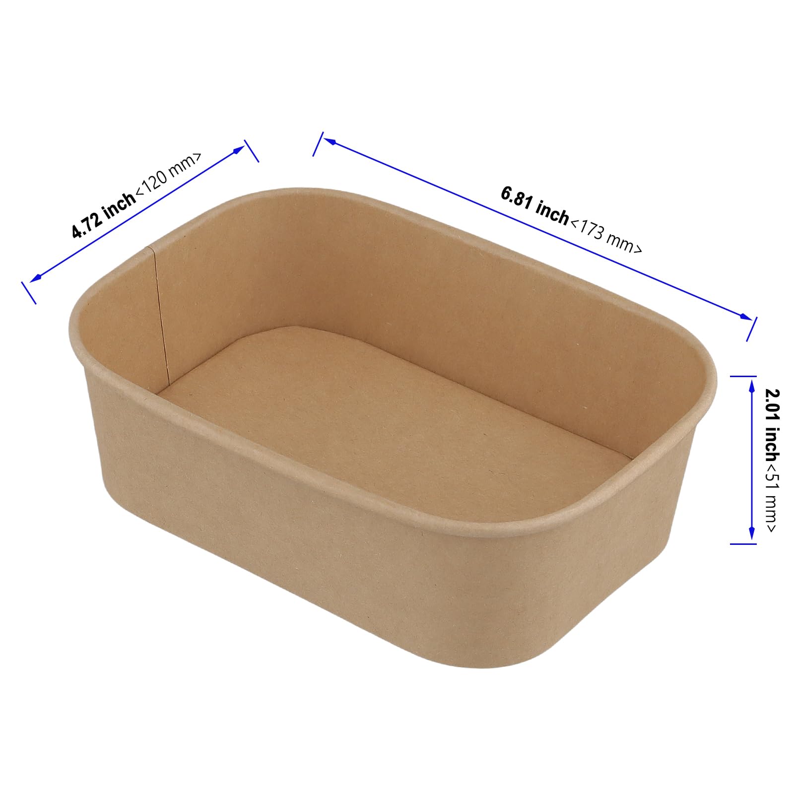 50 recipientes de papel kraft de 650 ml con tapas de papel, caja rectangular para llevar, caja de ensalada Kraft para restaurante, comida callejera, fiesta, comida de almuerzo, color marrón