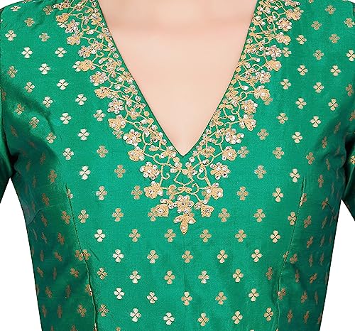 Image of Studio Shringaar Women's Brocade Embroidered V-Neck Readymade Elbow Length Sleeves Saree Blouse