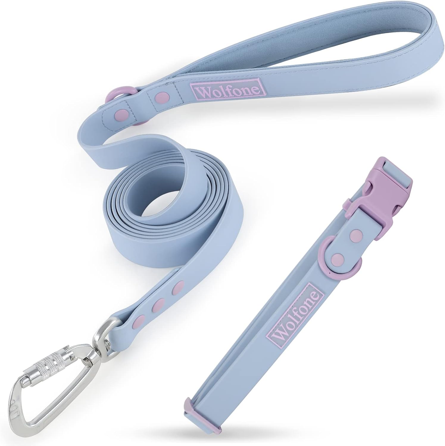 Wolfone Waterproof Colorful Dog Collar Leash Set：Lightweight Adjustable Quick Release Buckle Dog Collar & Safety Auto-Lock Carabiner…