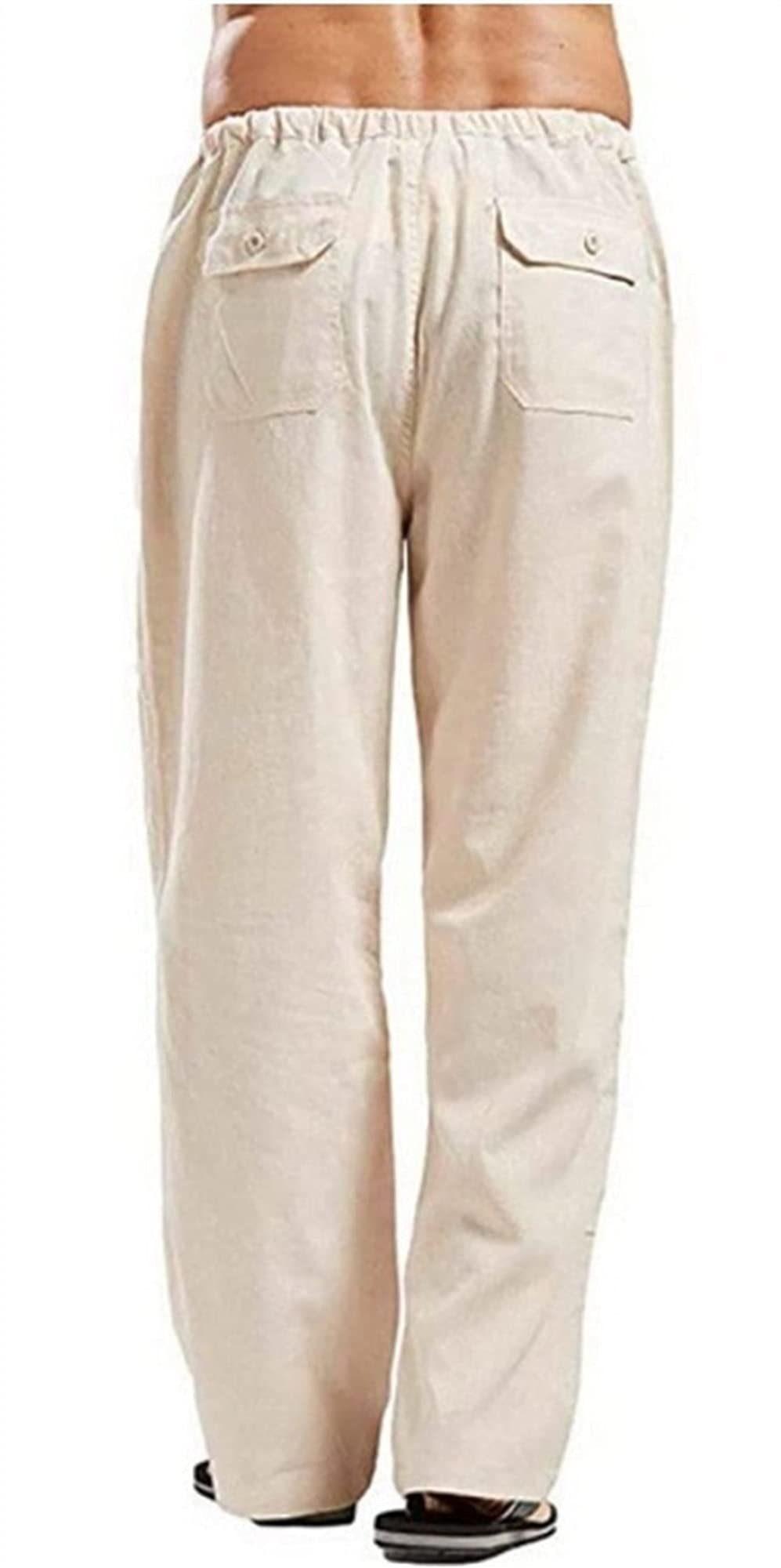LINGHUI Pantaloni di Lino da Uomo, Pantaloni Lunghi Estivi da Uomo, Larghi, Leggeri, vestibilità Ampia, Pantaloni for Il Tempo Libero, Pantaloni da Spiaggia for Vacanze Pantaloni della Tuta