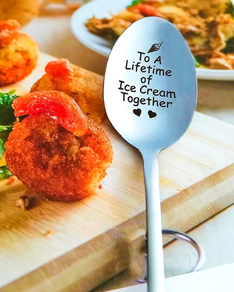 Anniversary Birthday Gifts Spoon for Husband Wife 2 Pcs To A Lifetime of Ice Cream Together Spoons for Ice Cream Lover Gift for Boyfriend Girlfriend Christmas Couples Gifts