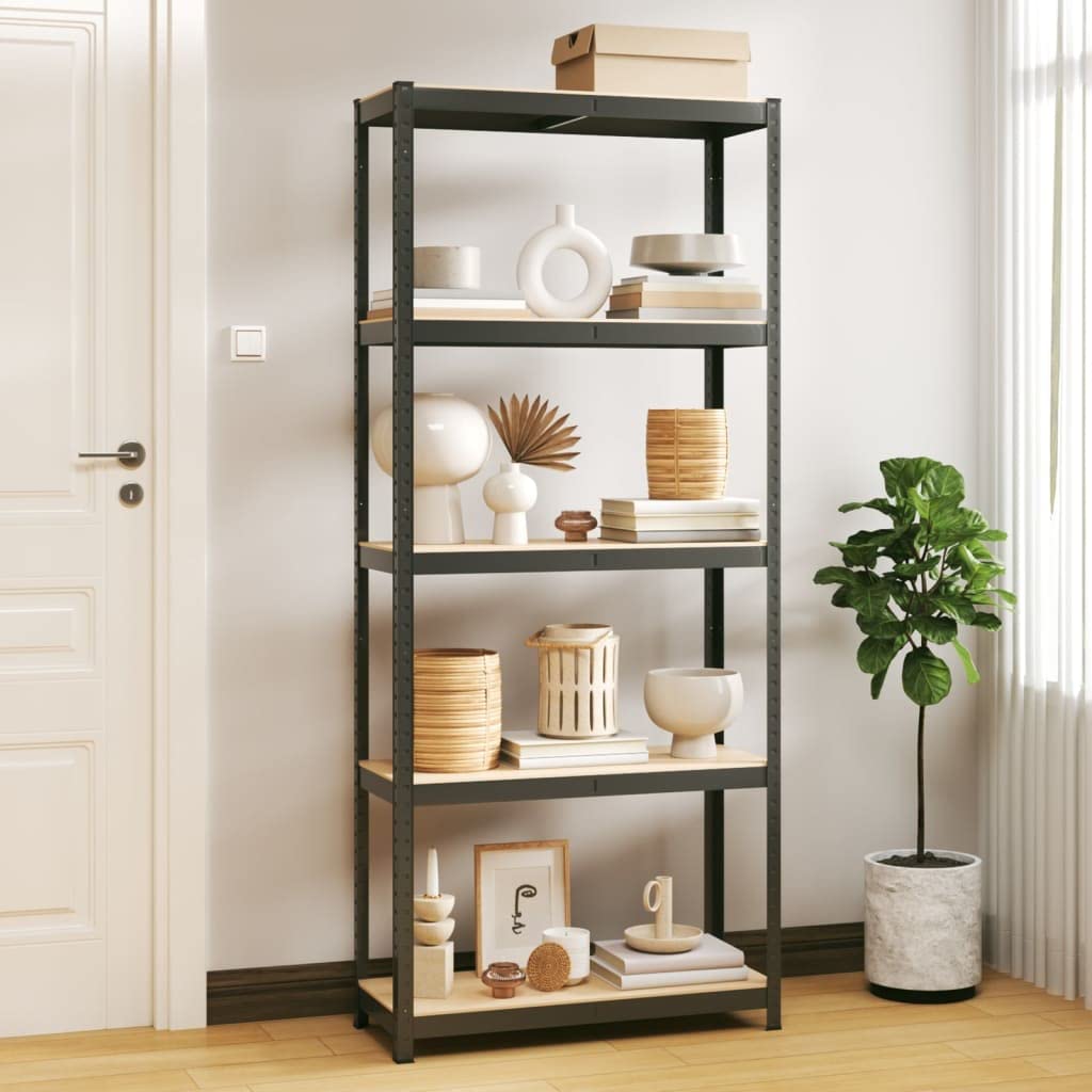 vidaXL 5-Layer Shelves: Anthracite Steel&Engineered Wood Bookcase, Durable Storage Unit with Industrial Style, Suitable for Home & Office