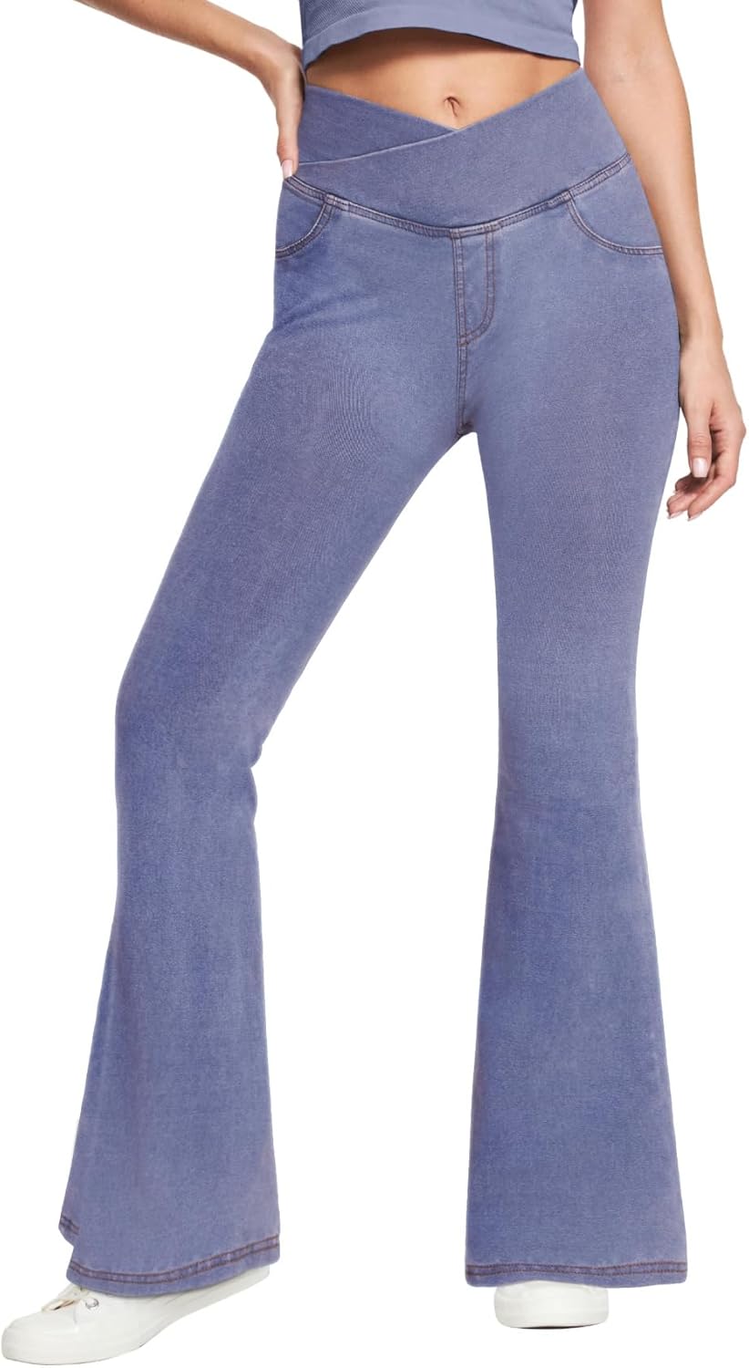 SEASUM Butt Lifting Jeans for Women Bootcut High Waisted Bell Bottom Stretchy Flare Leggings Tummy Control Casual Pants