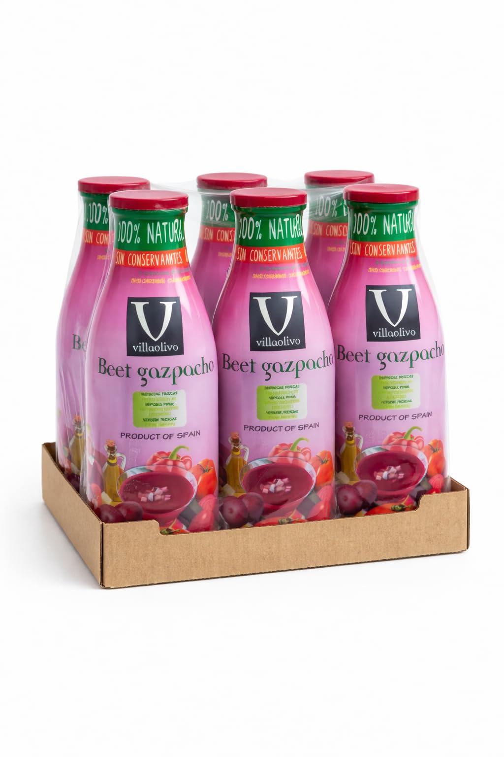 Villaolivo – Gazpacho de Remolacha 1L | Pack 6 Unidades | 100% Natural | Sin Conservantes | Receta Vegetal y Refrescante