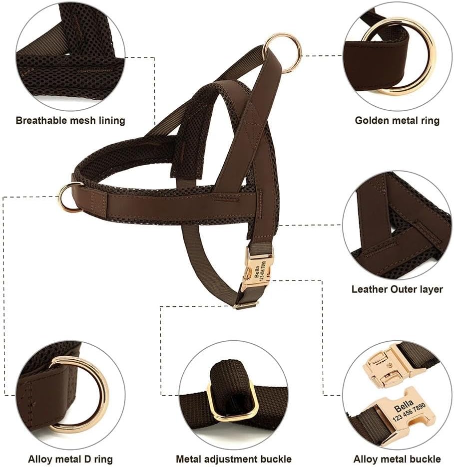 カスタム彫刻されたペット ID ハーネスとリードのセット パーソナライズされた犬用ハーネス リード セット パッド入り犬用ハーネス