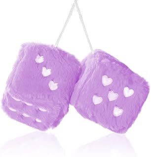 Heart Shaped Fuzzy Plush Dice for Car, Retro Rearview Mirror Hanging Decor