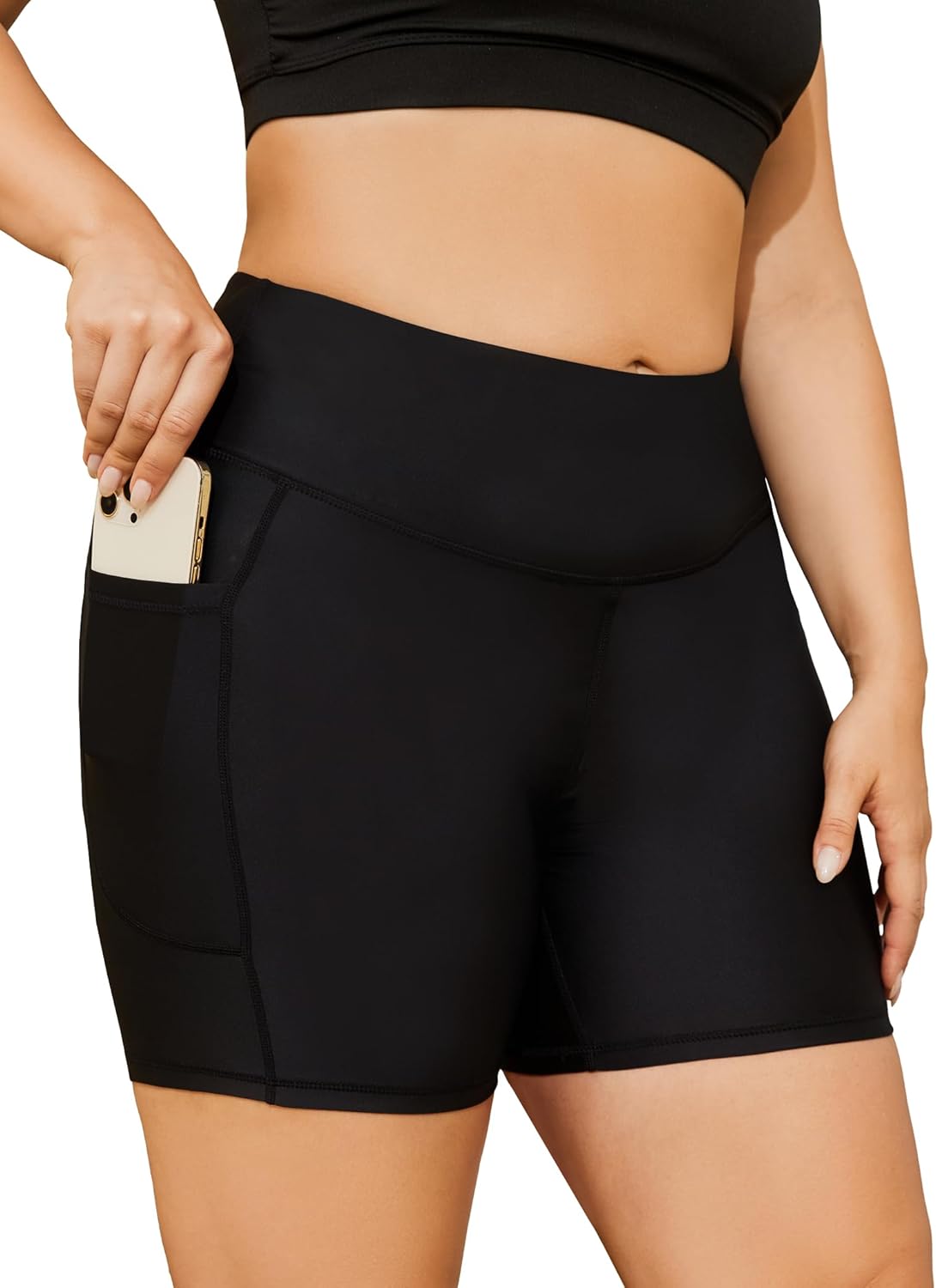 COOTRY Womens Plus Size Swim Shorts High Waisted Tummy Control Swimsuit Bottoms Board Shorts with Pockets