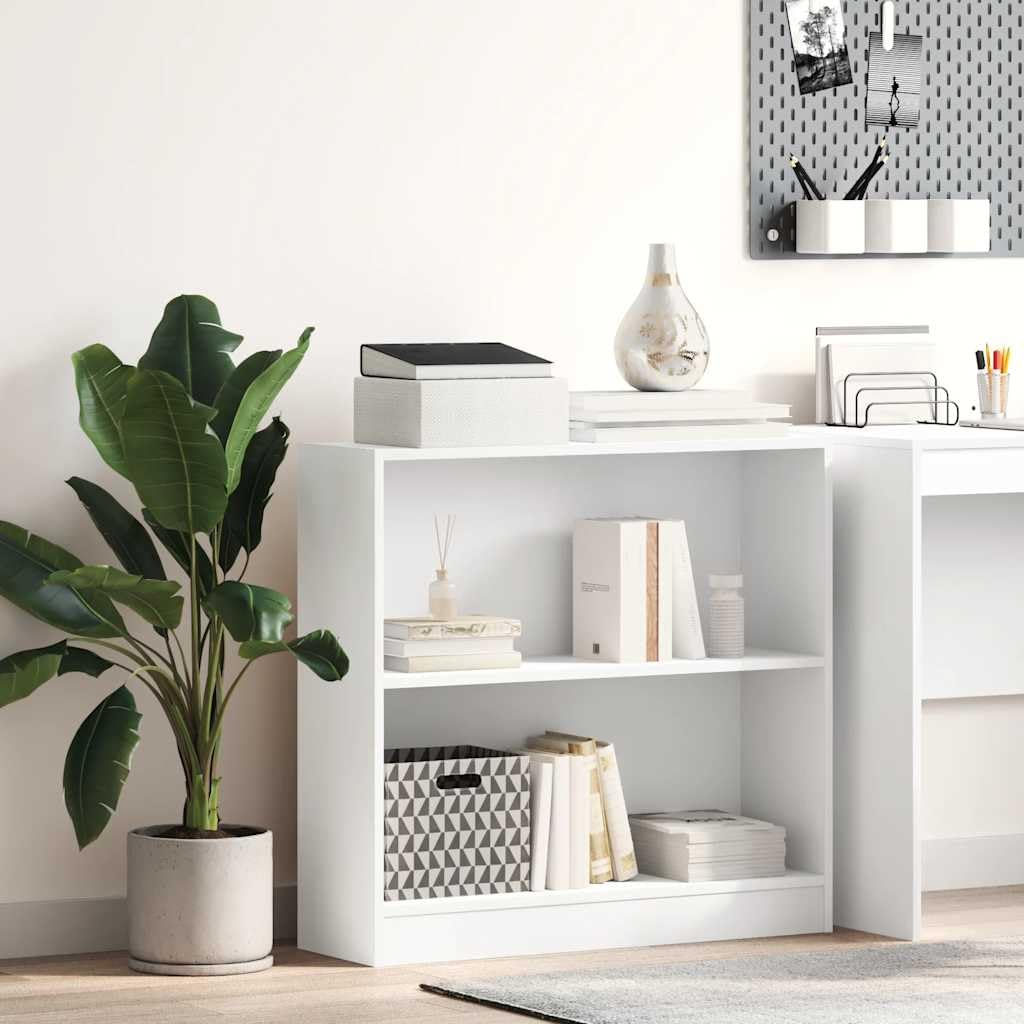 Bücherregal Weiß aus Holzwerkstoff 80x24x75 cm, 2-Fächer-Design, stabiles Aufbewahrungsregal, vielseitiges Wand- und Büroregal für Bücher, Cubes und Dekoration