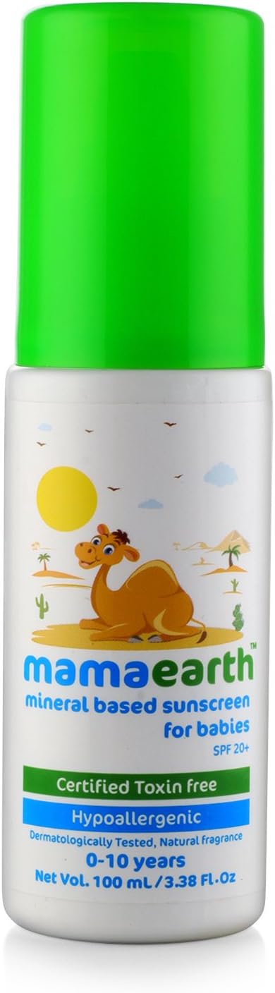 Mamaearth Mineral Based Sunscreen for Babies with SPF 20+ | With Zinc Oxide, Calendula & Shea Butter | Protects from UVA/UVB Rays | Toxin-Free & Dermatologically Tested | for 0-5 Years | 100ml
