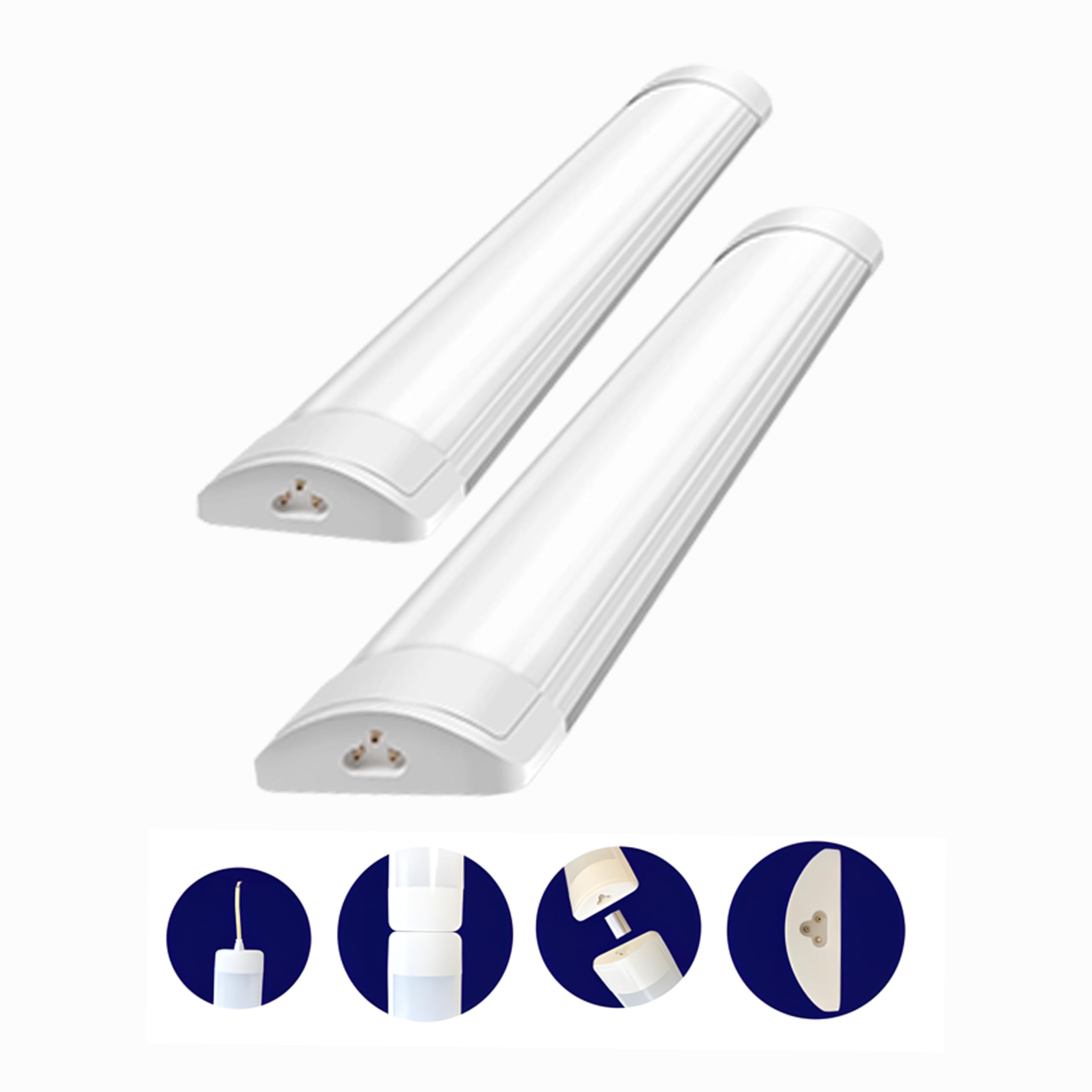 Brightex White Led Batten Light 2Ft – Pack Of 2 30W 3000 Lumen | Cool 6500K Linkable Linear Led Ceiling Light | Surface Mounted Led Tube For Garage, Workshop & Utility Room