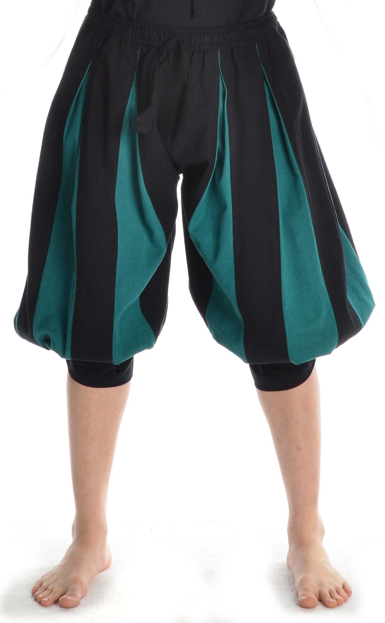 Pantalones Medievales Landsknecht para Hombres - Longitud de la Pantorrilla - Algodón Puro - S-XXXL Negro-Verte, Negro-Marrón, Negro-Rojo