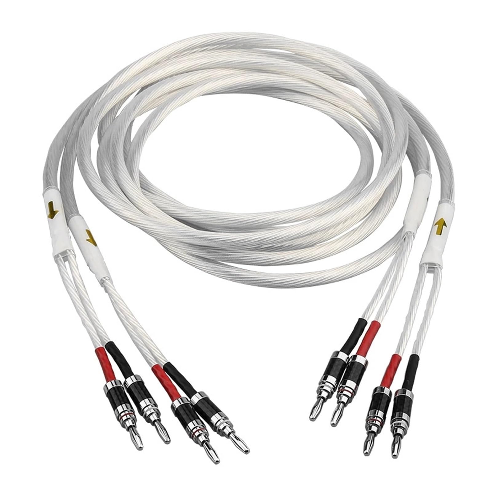 Hi-End 5N OCC versilbertes Lautsprecherkabel Bananenstecker 2to2 Single 2 bis 4 Biwire HiFi Audio Lautsprecherkabel(Biwire Version,4 m)
