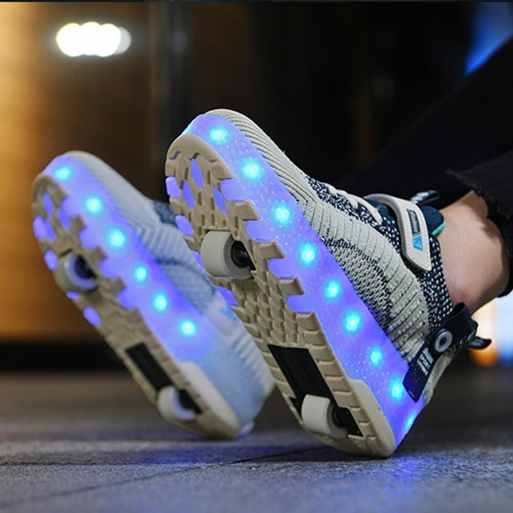 Hixingo Chaussures à Roulettes Lumière LED pour Enfants, Patins Rétractables 2 Roues Skateboard
