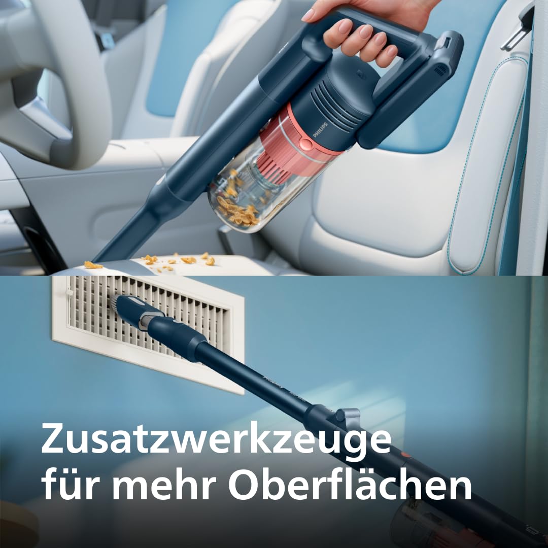 Philips SpeedPro Max Kabelloser Staubsauger 5000 Series Flex, Leistungsstarke Saugkraft, 60 Min. Laufzeit, Düse mit LED-Beleuchtung, Tierhaar-Düse, Fugendüse & Kombi-Zubehör, inkl. Display (XC5243/10)