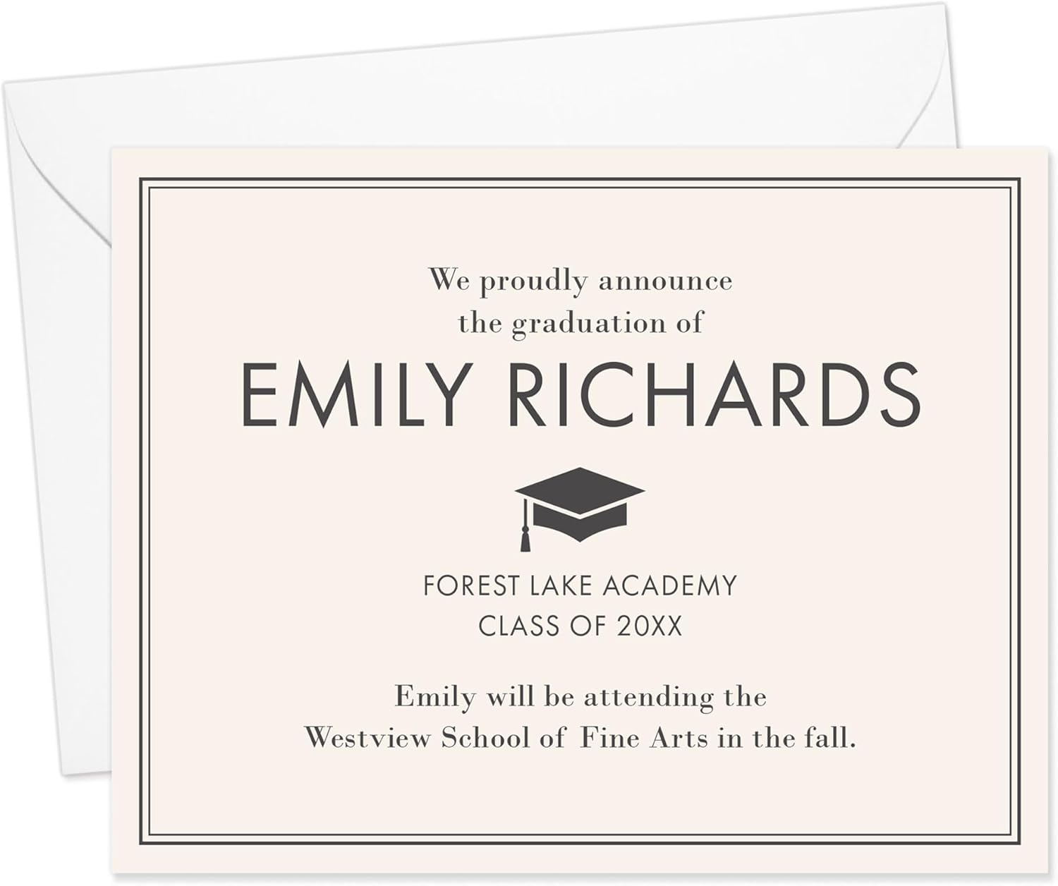 Modern Personalized High School or College Graduation Announcements, 5.5x4.25 Grad Announcements with Premium Envelopes (Cream)