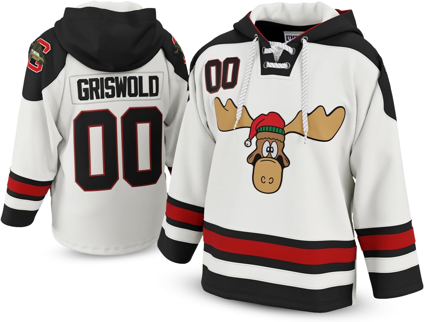 Clark Griswold #00 Holiday Hockey Hoodie – White Winter Comedy-Inspired Throwback, Cozy Fleece, Adult Sizes S–5XL