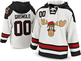Clark Griswold #00 Holiday Hockey Hoodie White Winter Comedy-Inspired Throwback, Cozy Fleece, Adult Sizes S5XL