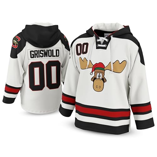 Clark Griswold #00 Holiday Hockey Hoodie – White Winter Comedy-Inspired