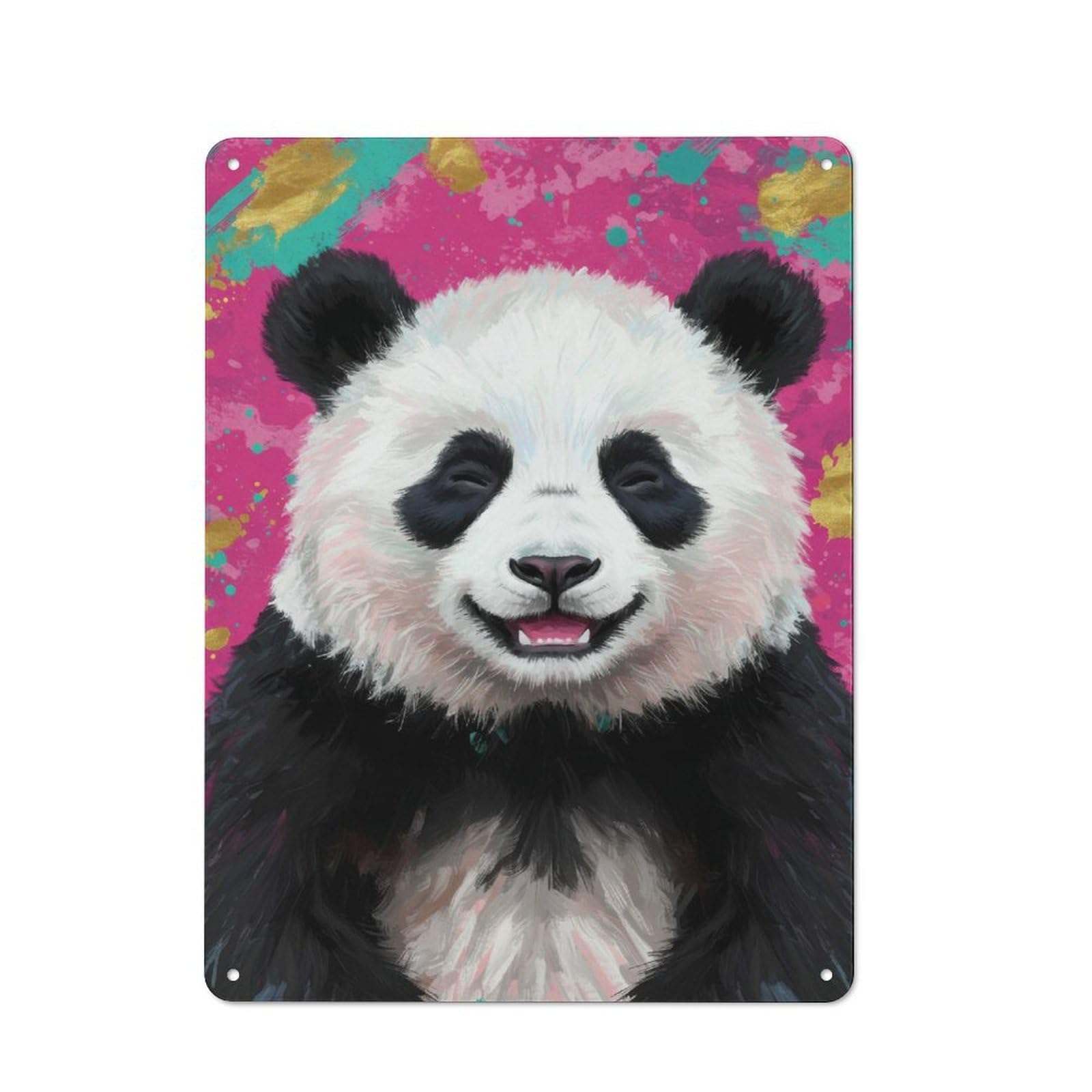 Rustic Smiling Panda Portrait Tin Wall Plaque 40x30cm, Rustic Kitchen Decor for Cottage, Kitchen, Hallway Or Breakfast Nook