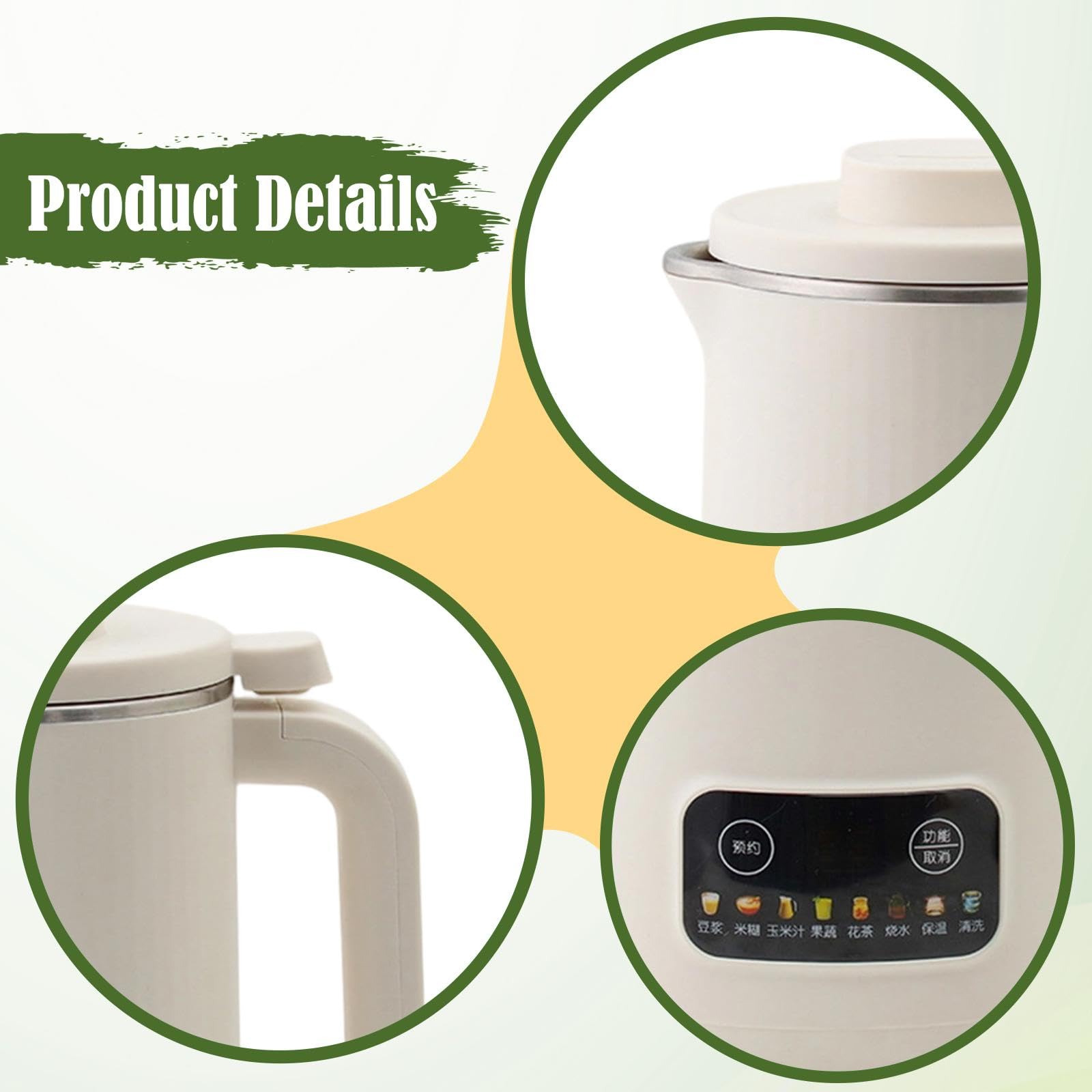 Gralara Soymilk Maker Processore Mini Frullatore Automatico per Bevanda Compatta Funzione Riscaldamento Adatto per Studenti Cucina Domestica Dor, Bianco