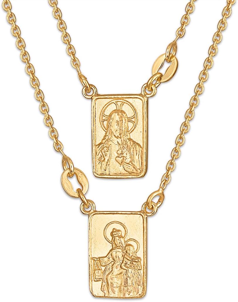 FRONAY 14k Gold Plated 925 Sterling Silver Double-Sided Scapular Necklace – Religious Escapulario Pendant Fine Jewelry, Made in Italy - Image 6